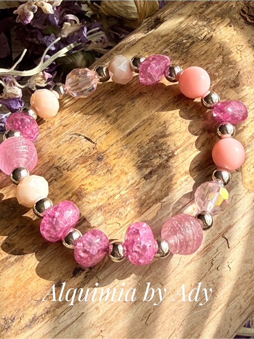 Alquimia Pink Beaded Stretch Bracelet